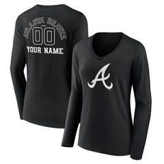 Atlanta Braves Women's Monochrome Personalized Name & Number Long Sleeve V-Neck T-Shirt | MLB Shop
