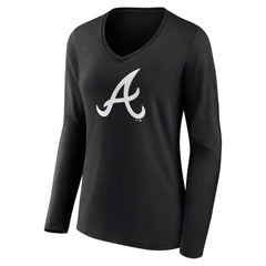 Atlanta Braves Women's Monochrome Personalized Name & Number Long Sleeve V-Neck T-Shirt | MLB Shop