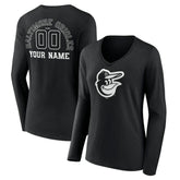 Baltimore Orioles Women's Monochrome Personalized Name & Number Long Sleeve V-Neck T-Shirt | MLB US