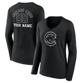 Chicago Cubs Women's Monochrome Personalized Name & Number Long Sleeve V-Neck T-Shirt | MLB For sale