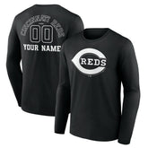 Cincinnati Reds Monochrome Personalized Name & Number Long Sleeve T-Shirt | MLB Outlet