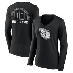 Cleveland Guardians Women's Monochrome Personalized Name & Number Long Sleeve V-Neck T-Shirt | MLB US