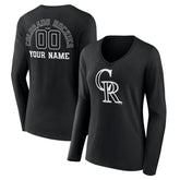 Colorado Rockies Women's Monochrome Personalized Name & Number Long Sleeve V-Neck T-Shirt | MLB For sale