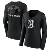 Detroit Tigers Women's Monochrome Personalized Name & Number Long Sleeve V-Neck T-Shirt | MLB On Sale