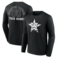 Houston Astros Monochrome Personalized Name & Number Long Sleeve T-Shirt | MLB Discount