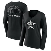 Houston Astros Women's Monochrome Personalized Name & Number Long Sleeve V-Neck T-Shirt | MLB On Sale
