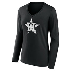 Houston Astros Women's Monochrome Personalized Name & Number Long Sleeve V-Neck T-Shirt | MLB On Sale