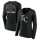Kansas City Royals Women's Monochrome Personalized Name & Number Long Sleeve V-Neck T-Shirt | MLB New