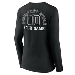 Kansas City Royals Women's Monochrome Personalized Name & Number Long Sleeve V-Neck T-Shirt | MLB New
