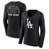 Los Angeles Dodgers Women's Monochrome Personalized Name & Number Long Sleeve V-Neck T-Shirt | MLB Near me