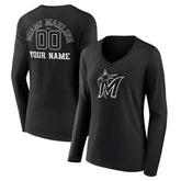 Miami Marlins Women's Monochrome Personalized Name & Number Long Sleeve V-Neck T-Shirt | MLB For sale