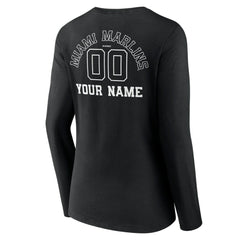 Miami Marlins Women's Monochrome Personalized Name & Number Long Sleeve V-Neck T-Shirt | MLB For sale