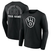 Milwaukee Brewers Monochrome Personalized Name & Number Long Sleeve T-Shirt | MLB For sale