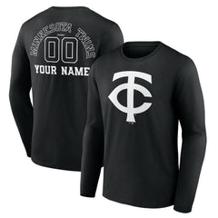 Minnesota Twins Monochrome Personalized Name & Number Long Sleeve T-Shirt | MLB On Sale