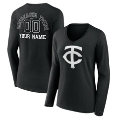 Minnesota Twins Women's Monochrome Personalized Name & Number Long Sleeve V-Neck T-Shirt | MLB US