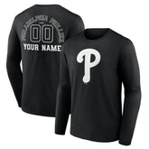 Philadelphia Phillies Monochrome Personalized Name & Number Long Sleeve T-Shirt | MLB Sale