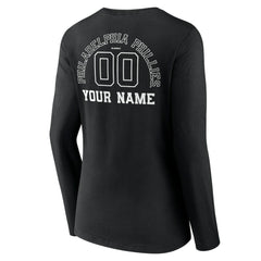 Philadelphia Phillies Women's Monochrome Personalized Name & Number Long Sleeve V-Neck T-Shirt | MLB For sale