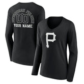 Pittsburgh Pirates Women's Monochrome Personalized Name & Number Long Sleeve V-Neck T-Shirt | MLB Near me