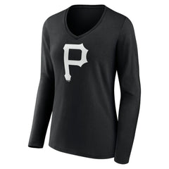 Pittsburgh Pirates Women's Monochrome Personalized Name & Number Long Sleeve V-Neck T-Shirt | MLB Near me