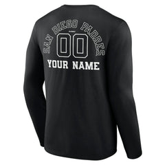 San Diego Padres Monochrome Personalized Name & Number Long Sleeve T-Shirt | MLB On Sale