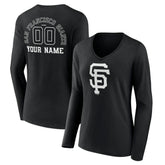 San Francisco Giants Women's Monochrome Personalized Name & Number Long Sleeve V-Neck T-Shirt | MLB Near me