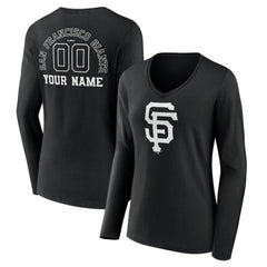 San Francisco Giants Women's Monochrome Personalized Name & Number Long Sleeve V-Neck T-Shirt | MLB Near me