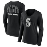 Seattle Mariners Women's Monochrome Personalized Name & Number Long Sleeve V-Neck T-Shirt | MLB Discount