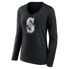 Seattle Mariners Women's Monochrome Personalized Name & Number Long Sleeve V-Neck T-Shirt | MLB Discount
