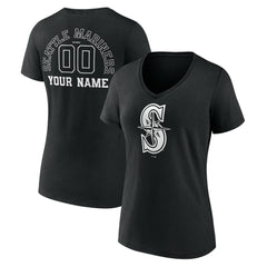 Seattle Mariners Women's Monochrome Personalized Name & Number V-Neck T-Shirt | MLB Discount