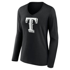 Texas Rangers Women's Monochrome Personalized Name & Number Long Sleeve V-Neck T-Shirt | MLB Shop