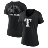 Texas Rangers Women's Monochrome Personalized Name & Number V-Neck T-Shirt | MLB Sale