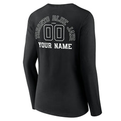 Toronto Blue Jays Women's Monochrome Personalized Name & Number Long Sleeve V-Neck T-Shirt | MLB New