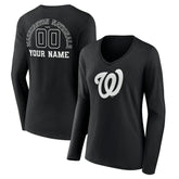 Washington Nationals Women's Monochrome Personalized Name & Number Long Sleeve V-Neck T-Shirt | MLB Online