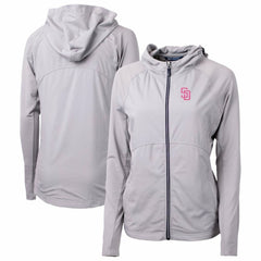 San Diego Padres Cutter & Buck Women's City Connect Adapt Eco Knit Hybrid Recycled Full-Zip Hoodie | MLB New