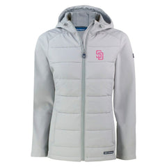 San Diego Padres Cutter & Buck Women's City Connect Evoke Hybrid Eco Softshell Recycled Full-Zip Hoodie Jacket | MLB New