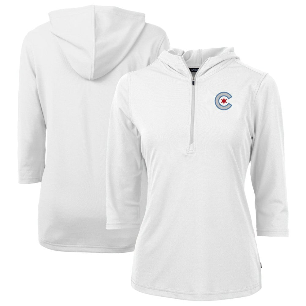 Chicago Cubs Cutter & Buck Women's City Connect Virtue Eco Pique Recycled Half-Zip Pullover Hoodie | MLB US