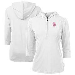 San Diego Padres Cutter & Buck Women's City Connect Virtue Eco Pique Recycled Half-Zip Pullover Hoodie | MLB Outlet