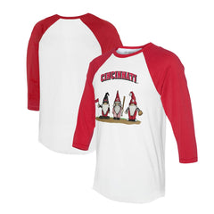 Cincinnati Reds Tiny Turnip Unisex Gnomes 3/4-Sleeve Raglan T-Shirt | MLB Discount