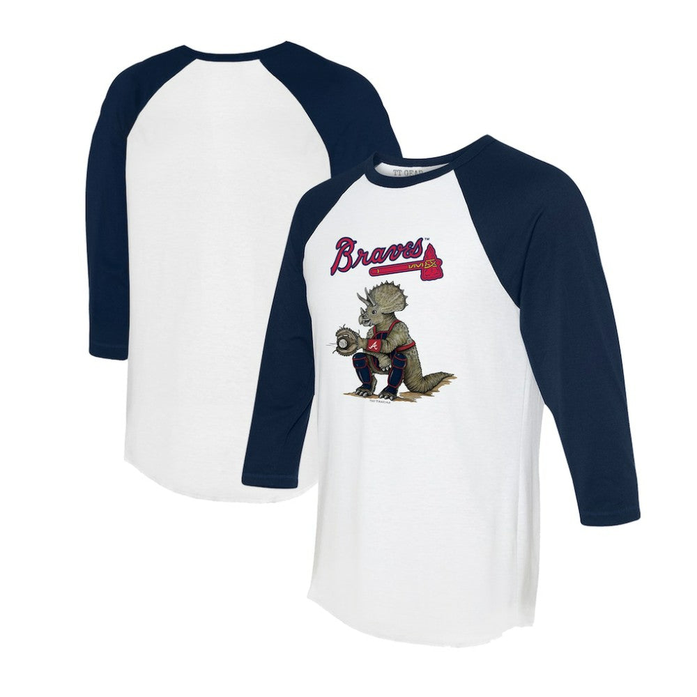 Atlanta Braves Tiny Turnip Unisex Triceratops 3/4-Sleeve Raglan T-Shirt | MLB On Sale