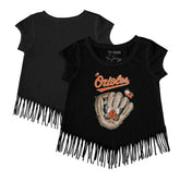 Baltimore Orioles Tiny Turnip Girls Youth Butterfly Glove Fringe T-Shirt | MLB US
