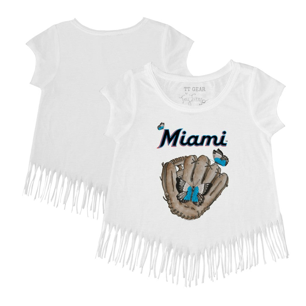 Miami Marlins Tiny Turnip Girls Youth Butterfly Glove Fringe T-Shirt | MLB Shop