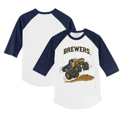Milwaukee Brewers Tiny Turnip Youth Monster Truck 3/4-Sleeve Raglan T-Shirt | MLB Outlet