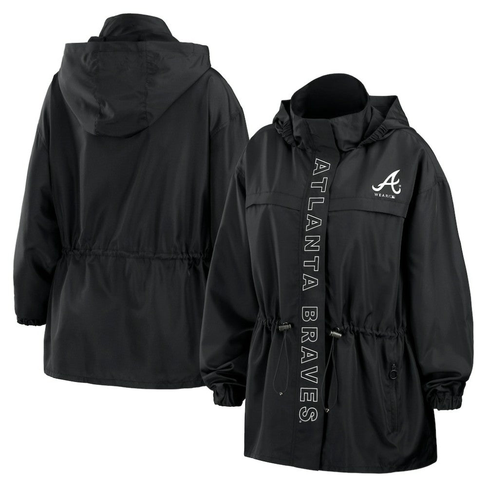 Atlanta Braves WEAR by Erin Andrews Women's Full-Zip Windbreaker Hoodie Jacket | MLB Shop