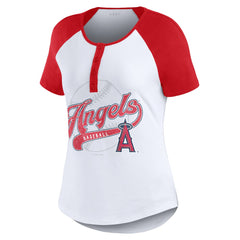 Los Angeles Angels WEAR by Erin Andrews Women's Fitted Henley Raglan T-Shirt | MLB Sale
