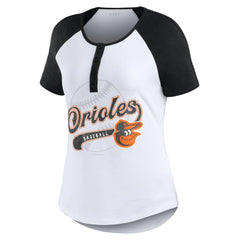 Baltimore Orioles WEAR by Erin Andrews Women's Fitted Henley Raglan T-Shirt | MLB For sale