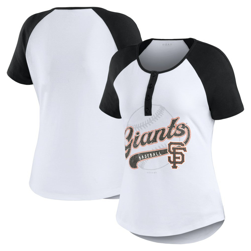 San Francisco Giants WEAR by Erin Andrews Women's Fitted Henley Raglan T-Shirt | MLB On Sale