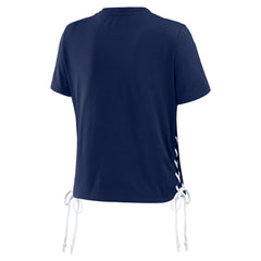 Boston Red Sox WEAR by Erin Andrews Women's Side Lace-Up Cropped T-Shirt | MLB On Sale