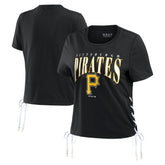 Pittsburgh Pirates WEAR by Erin Andrews Women's Side Lace-Up Cropped T-Shirt | MLB New