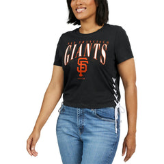 San Francisco Giants WEAR by Erin Andrews Women's Side Lace-Up Cropped T-Shirt | MLB Outlet
