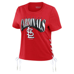 St. Louis Cardinals WEAR by Erin Andrews Women's Side Lace-Up Cropped T-Shirt | MLB Discount